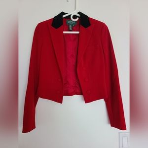 Lauren Ralph Lauren Red Cropped Blazer with Black Velvet Collar